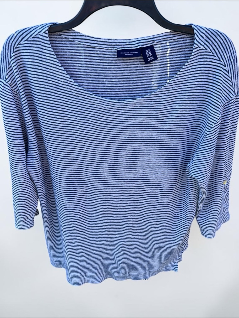 Adrienne Vittadini Navy and White Striped Linen Top